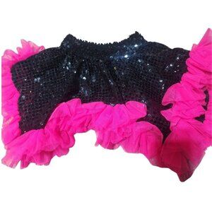 COQUI Rumba Sequins Tutu Skirt Costume Black Pink Size Tule Trim Mini Dancewear